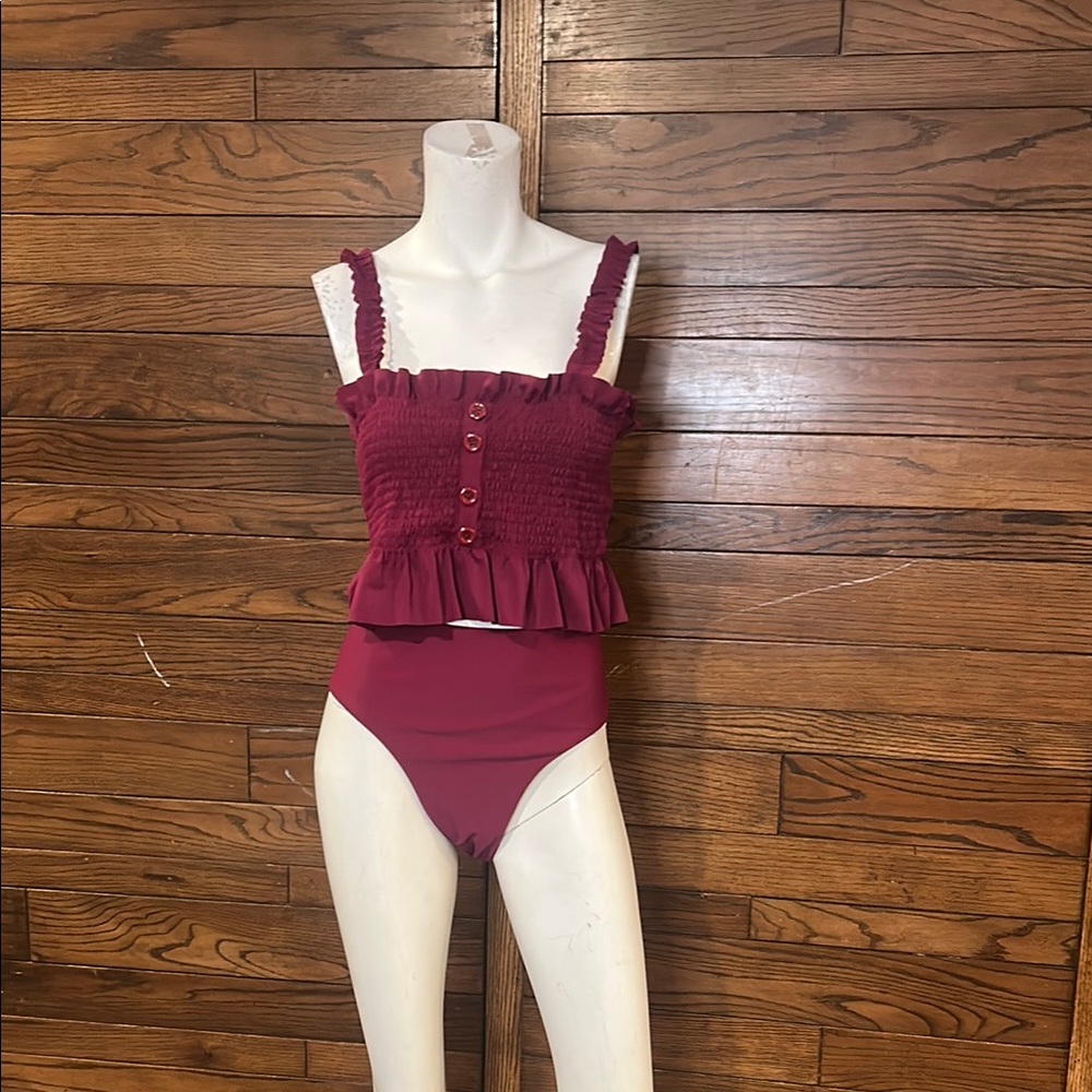 Zaful Burgundy Ruffled Bikini Set